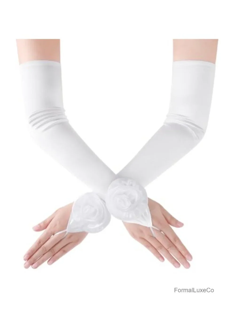 Fingerless Satin Opera Gloves Women Long 3D Flower 48cm Polyester